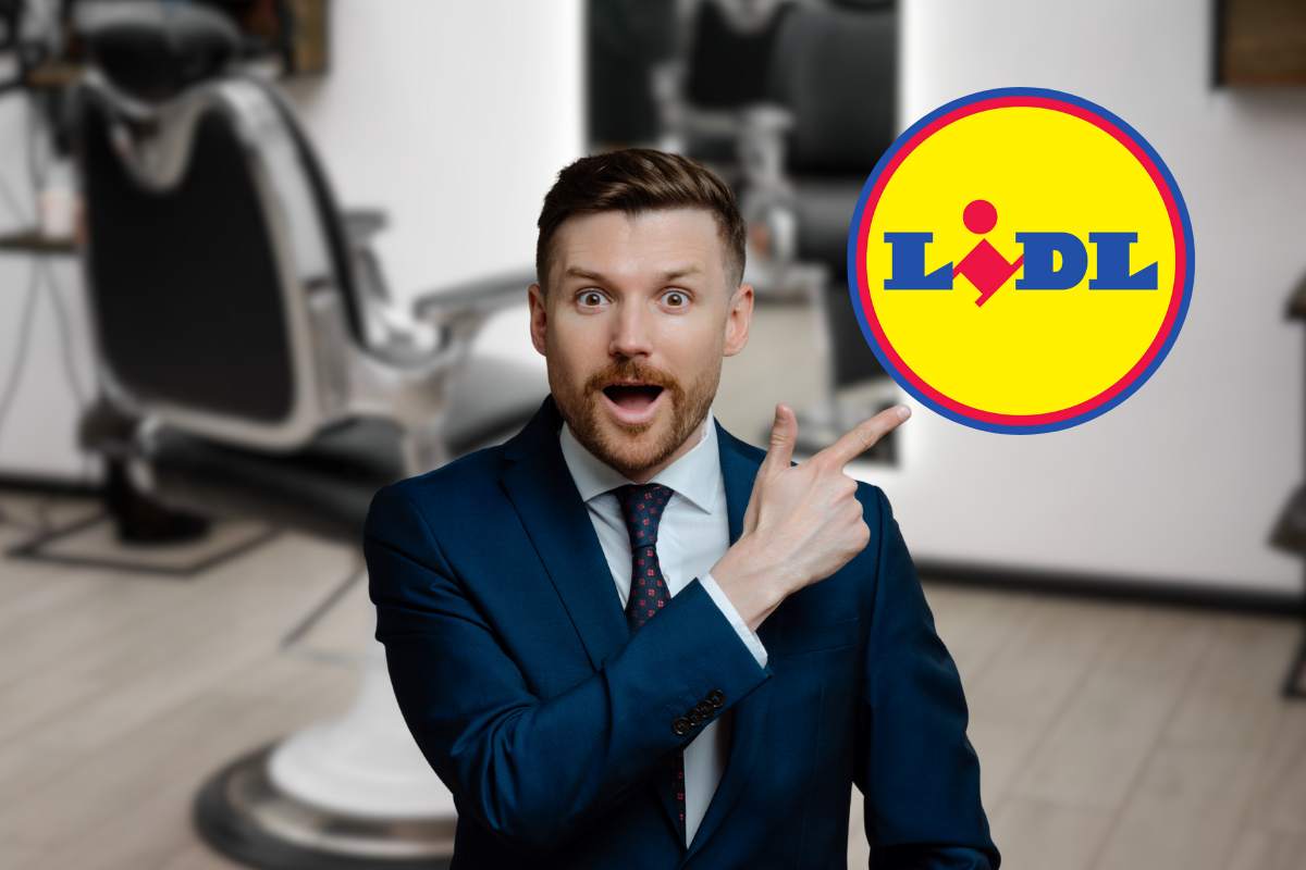 lidl logo sedia barbiere e uomo indica