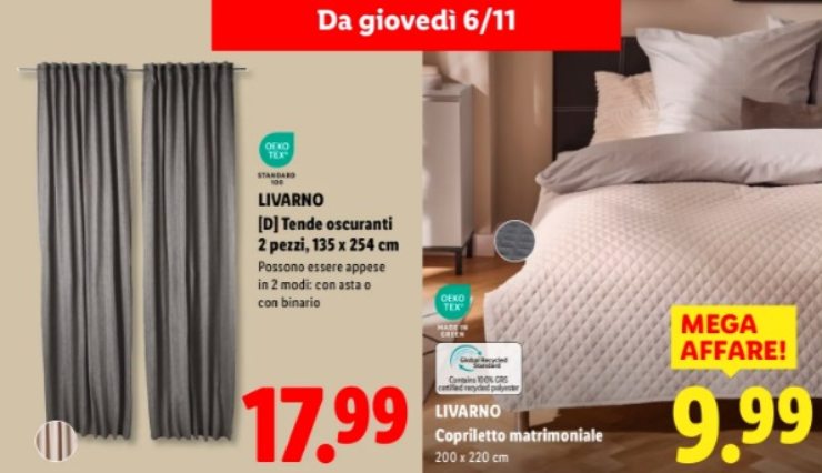 volantino lidl copriletto tende