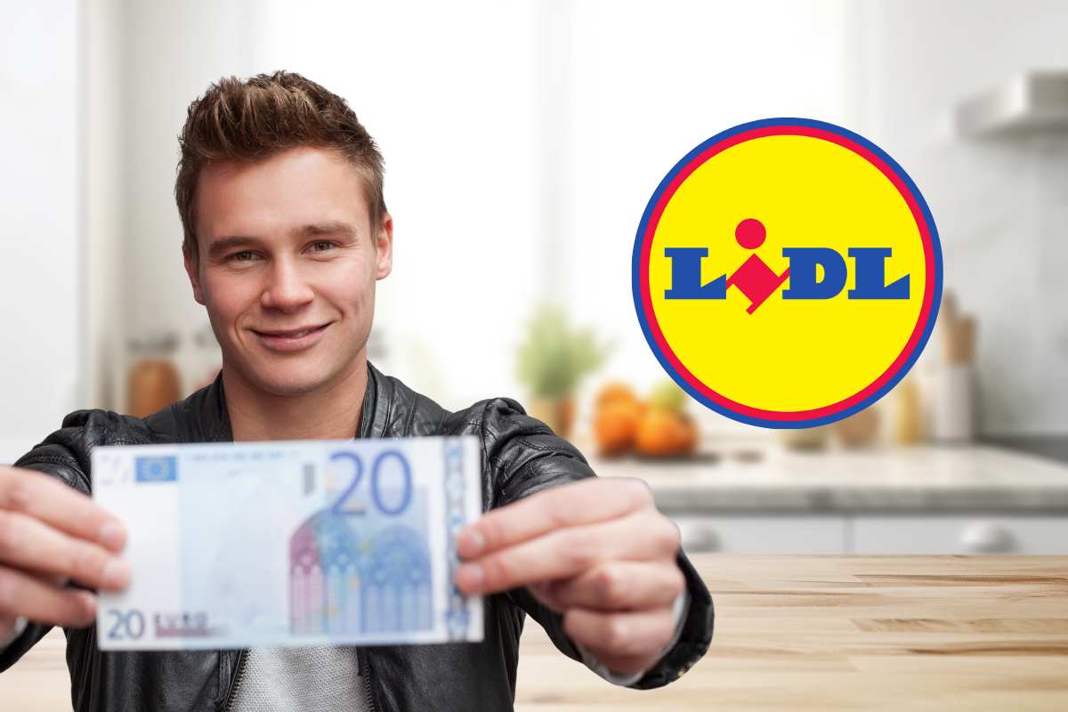 lidl logo uomo 20 euro in mano cucina